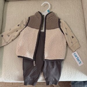 Carter's Beige and Grey Sherpa Camping Vest Outfit